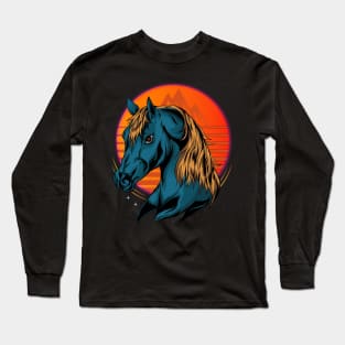horse head illustration with moon Long Sleeve T-Shirt